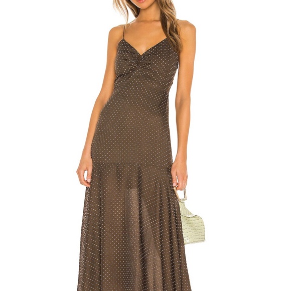 Alexis polka dot NIZARRA DRESS in Mocha Dot Linen from Revolve Clothing Sz Large - Picture 2 of 10